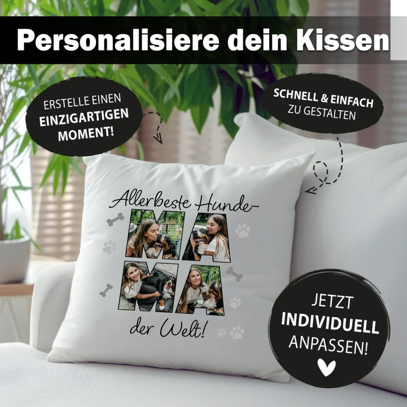Personalisiertes Foto-Kissen - Hunde-Mama - Geschenk für Hundebesitzer