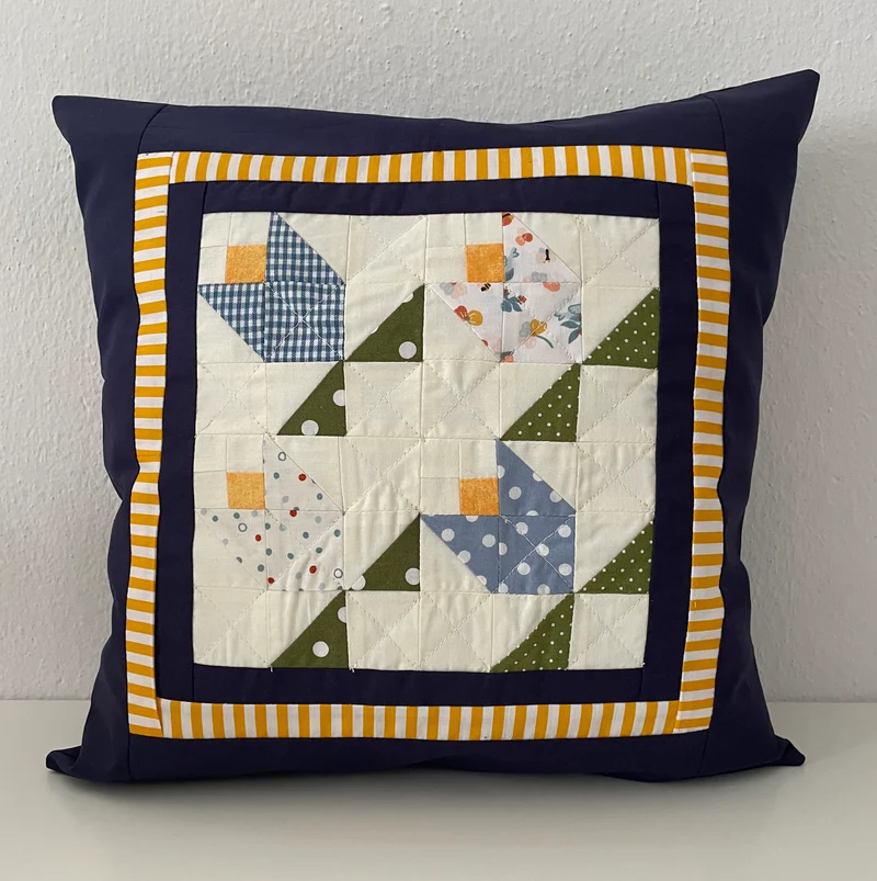 Patchwork Kissenhülle, Landhausstil Kissenbezug, blau/grün/gelb 40x40cm