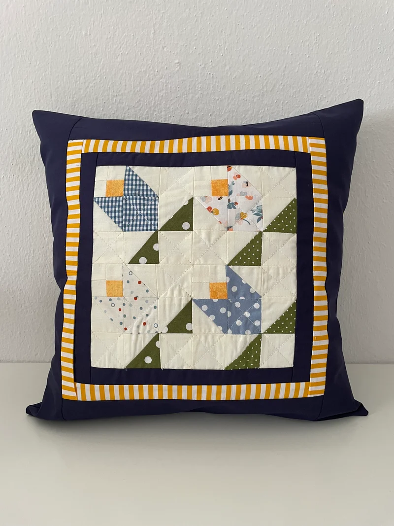 Patchwork Kissenhülle, Landhausstil Kissenbezug, blau/grün/gelb 40x40cm