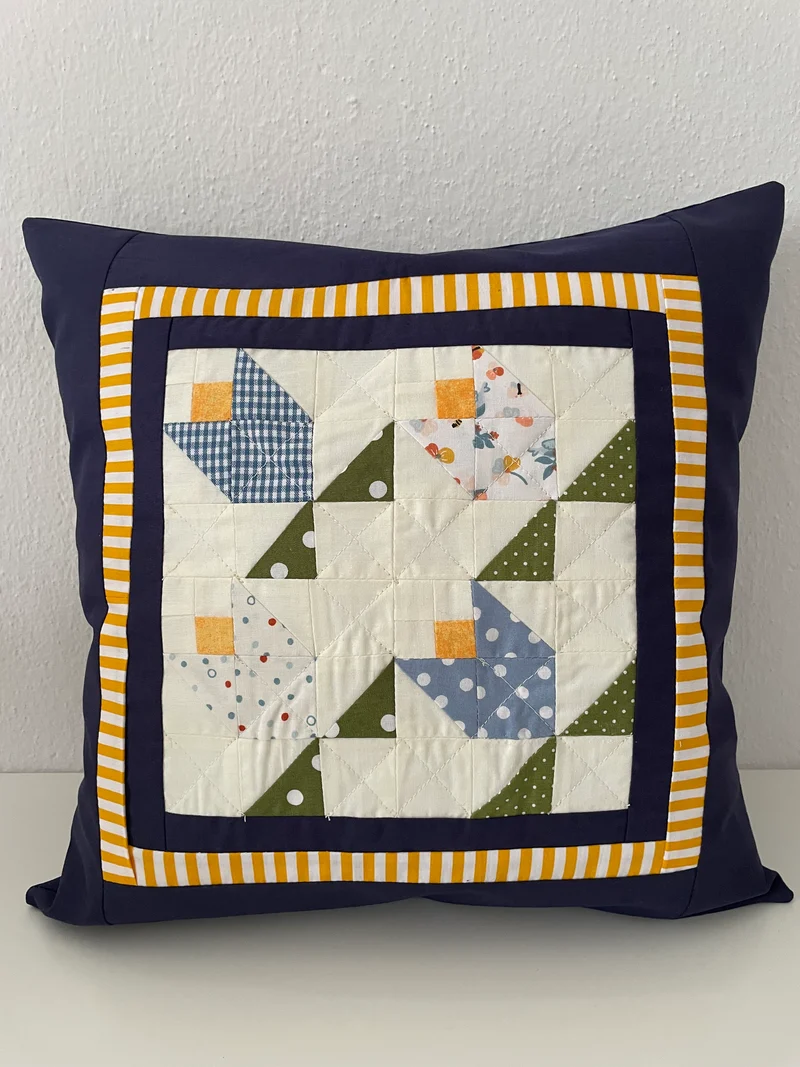 Patchwork Kissenhülle, Landhausstil Kissenbezug, blau/grün/gelb 40x40cm