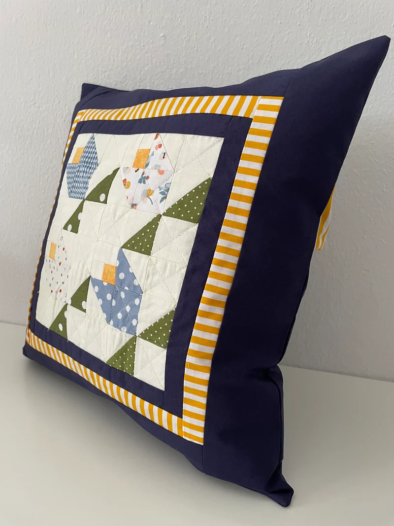 Patchwork Kissenhülle, Landhausstil Kissenbezug, blau/grün/gelb 40x40cm