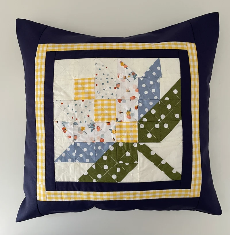 Patchwork Kissenhülle, Landhausstil Kissenbezug, blau/grün/gelb 40x40cm