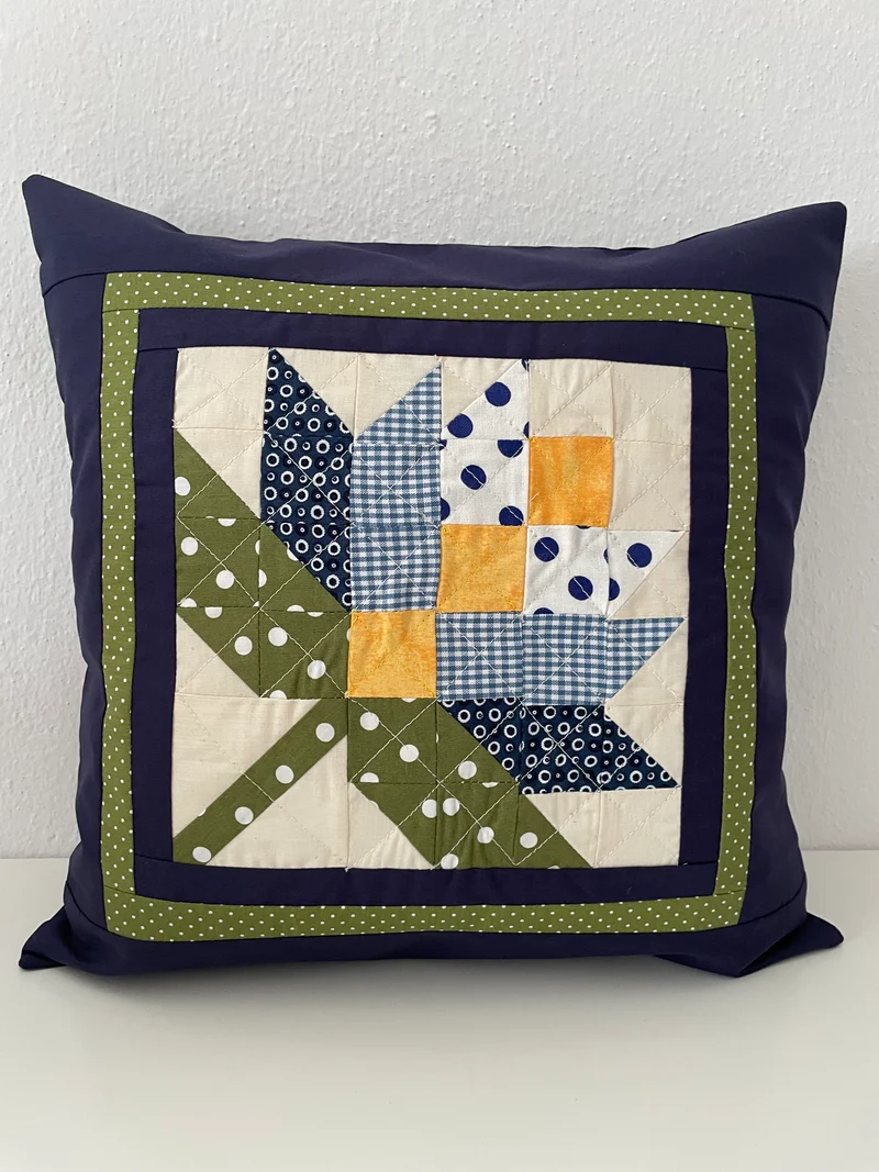 Patchwork Kissenhülle, Landhausstil Kissenbezug, blau/grün/gelb 40x40cm