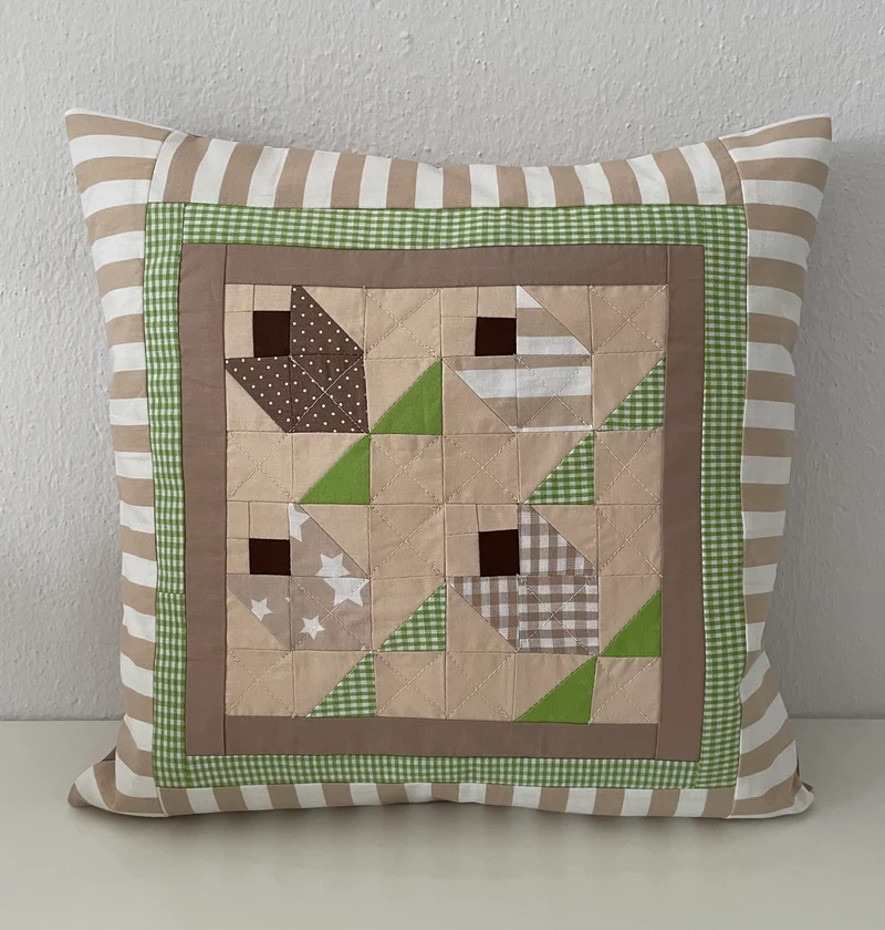 Patchwork Kissenhülle, Landhausstil Kissenbezug, beige/grün 40x40cm