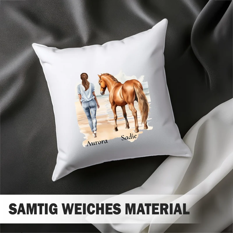 Frau mit Pferd & Namen - Kissen personalisiert