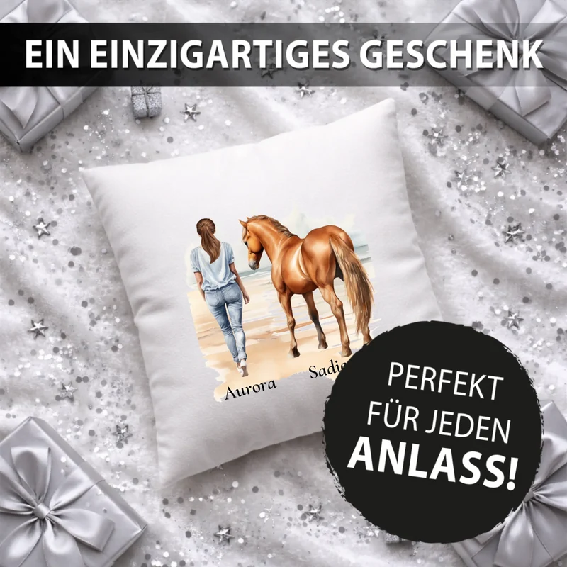 Frau mit Pferd & Namen - Kissen personalisiert
