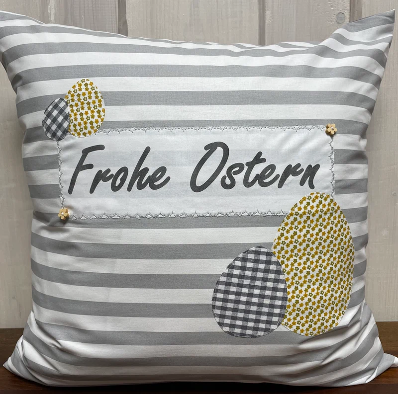 1 Landhausstill Kissenhülle, Kissenbezug, Osterkissen,Ostern grau/weiß/gelb