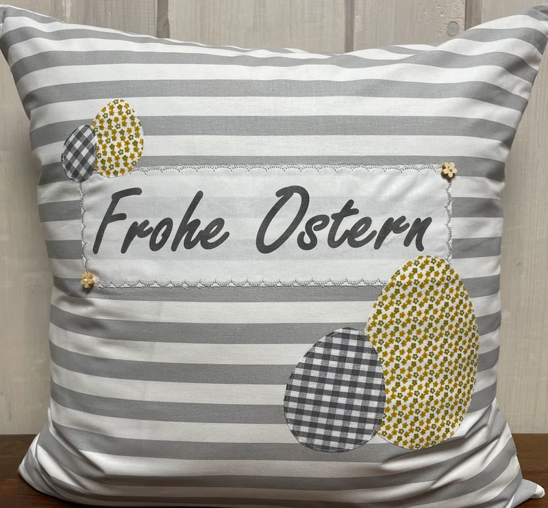 1 Landhausstill Kissenhülle, Kissenbezug, Osterkissen,Ostern grau/weiß/gelb