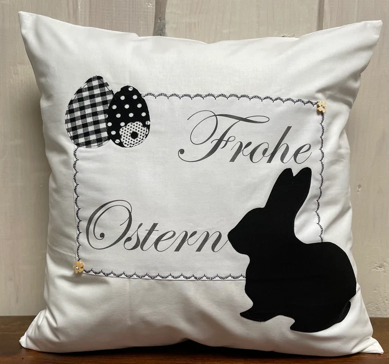 1 Landhausstill Kissenhülle, Kissenbezug, Osterkissen,Ostern weiß/schwarz