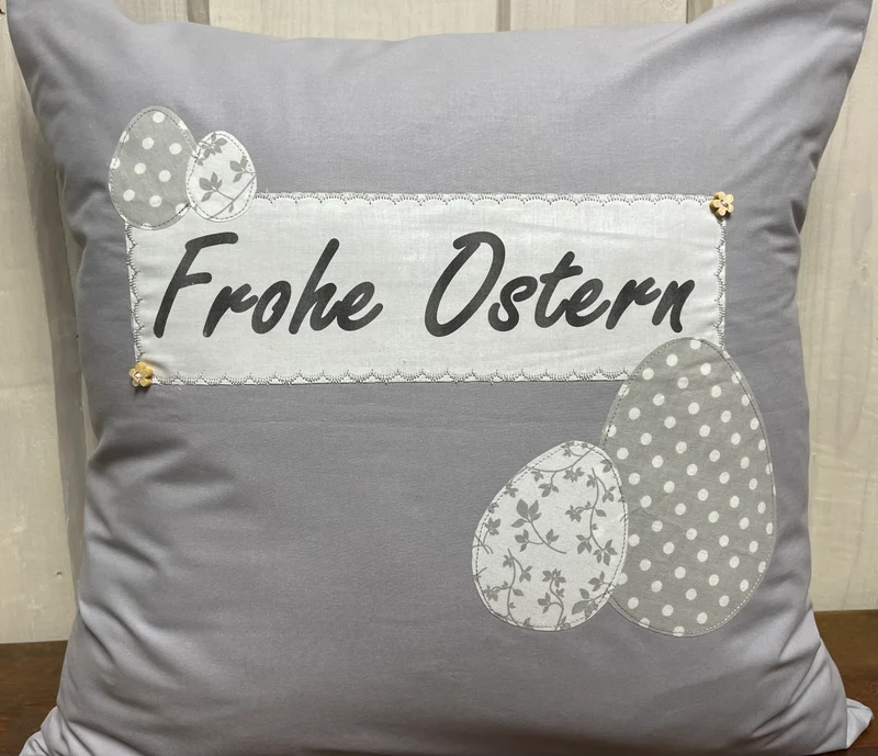 1 Landhausstill Kissenhülle, Kissenbezug, Osterkissen,Ostern grau/weiß