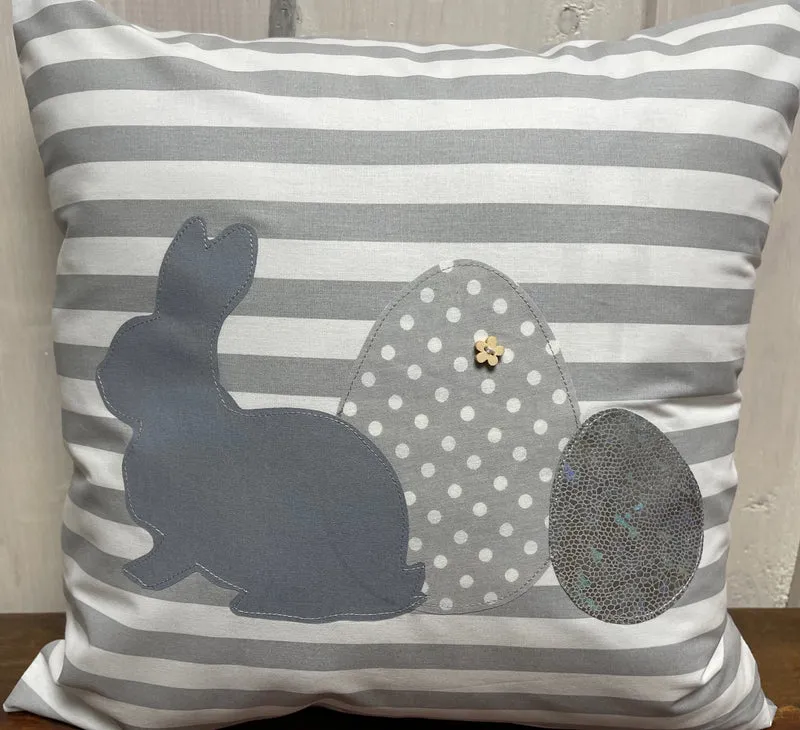 1 Landhausstill Kissenhülle, Kissenbezug, Osterkissen,Ostern grau/weiß