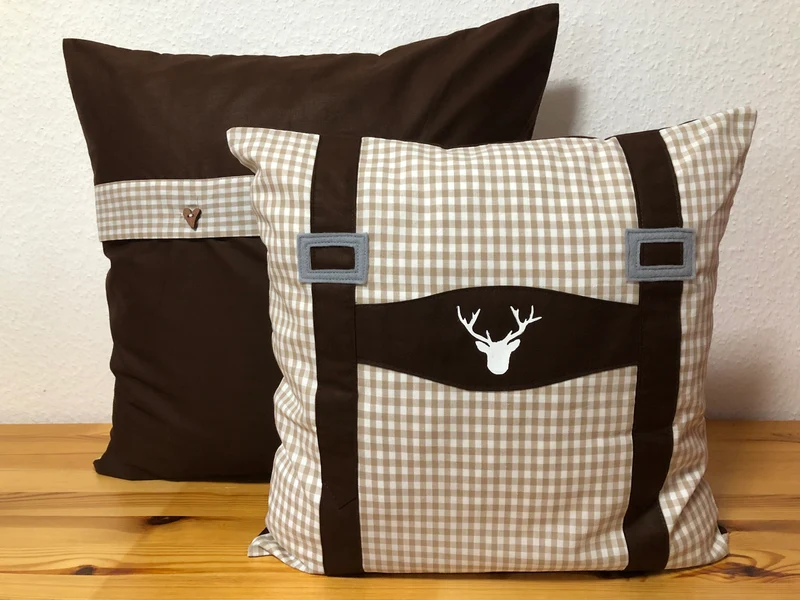 1x Landhausstil Kissenhülle * Kissenbezug * Hosenträger Dekokissen * braun/beige kariert