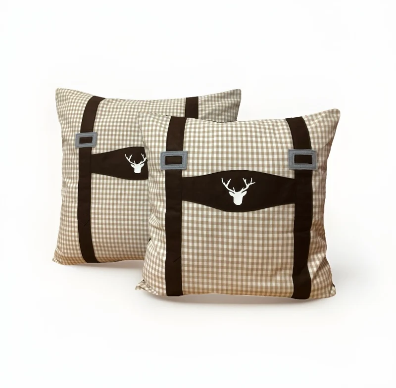 1x Landhausstil Kissenhülle * Kissenbezug * Hosenträger Dekokissen * braun/beige kariert