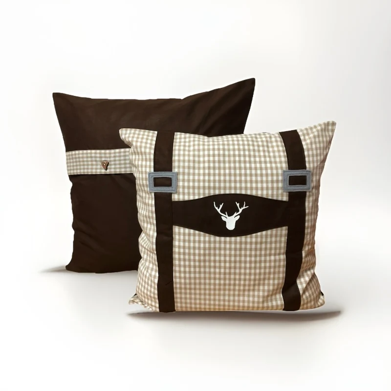 1x Landhausstil Kissenhülle * Kissenbezug * Hosenträger Dekokissen * braun/beige kariert