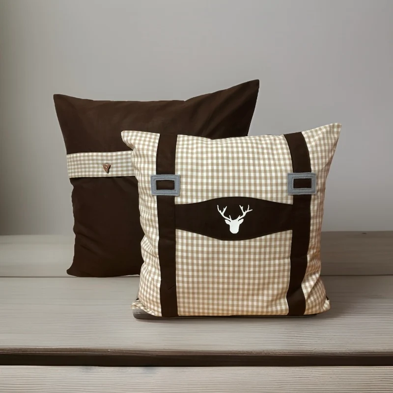 1x Landhausstil Kissenhülle * Kissenbezug * Hosenträger Dekokissen * braun/beige kariert