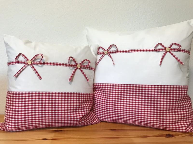 Landhausstil Kissenhülle * Kissenbezug * weiß/rot kariertes Dekokissen