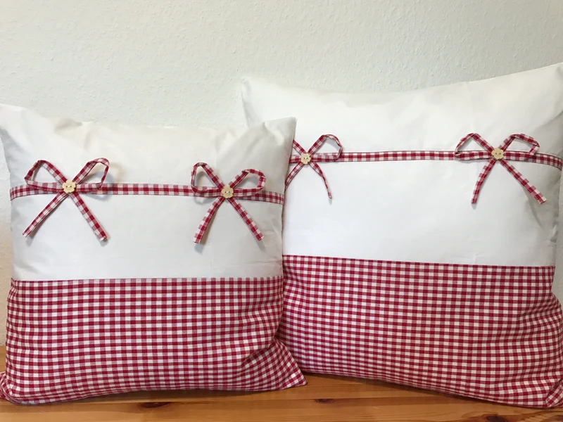 Landhausstil Kissenhülle * Kissenbezug * weiß/rot kariertes Dekokissen