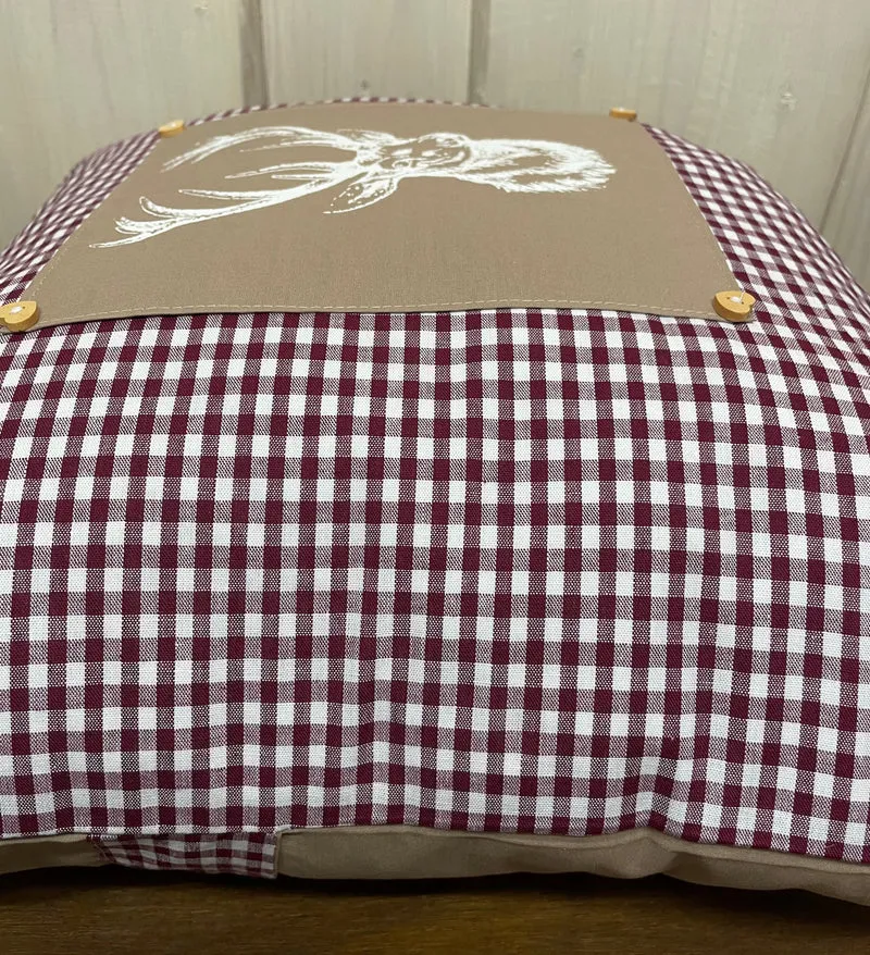 Landhausstil Kissenhülle * Kissenbezug * weinrot/weiß kariertes Dekokissen *Hirsch