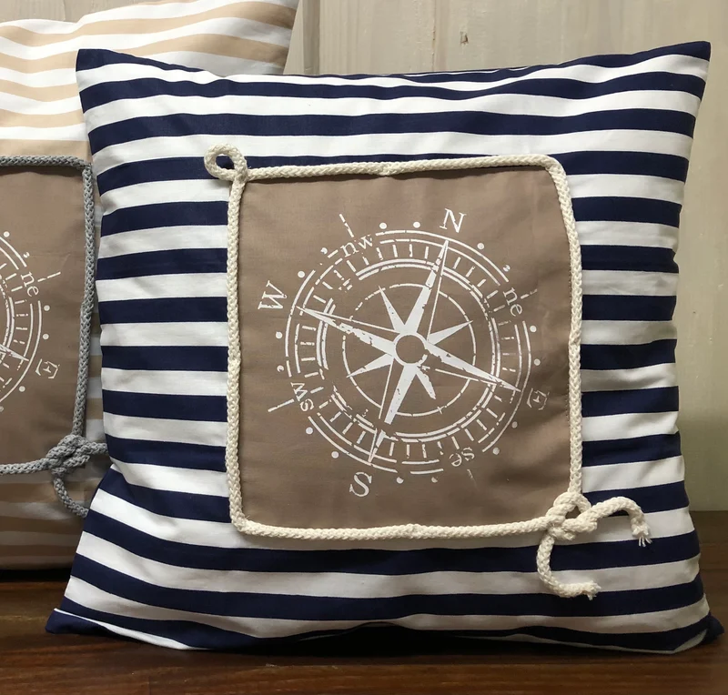 Maritime Kissenhülle, Landhausstil Kissenbezug * Kompass * blau/weiß/beige