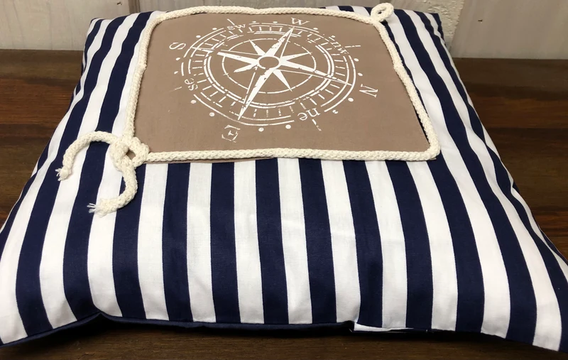Maritime Kissenhülle, Landhausstil Kissenbezug * Kompass * blau/weiß/beige
