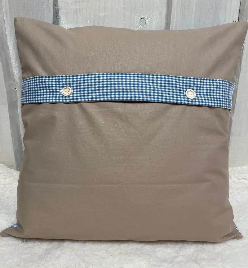 Patchwork Kissenhülle, Landhausstil Kissenbezug blau/beige 40x40cm.