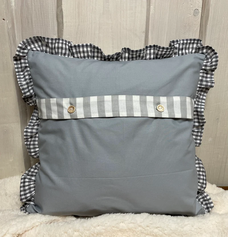 Landhausstil Kissenhülle * Kissenbezug mit Rüschen * Dekokissen * Herzen * grau/weiß