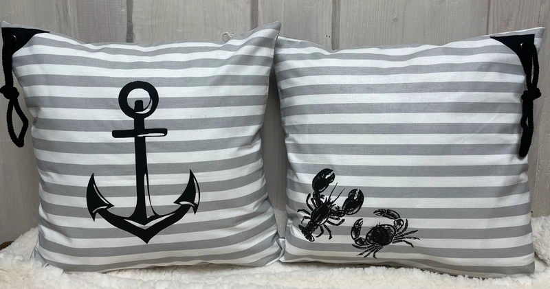Maritime Kissenhülle, Landhausstil Kissenbezug * Krebse * grau/weiß