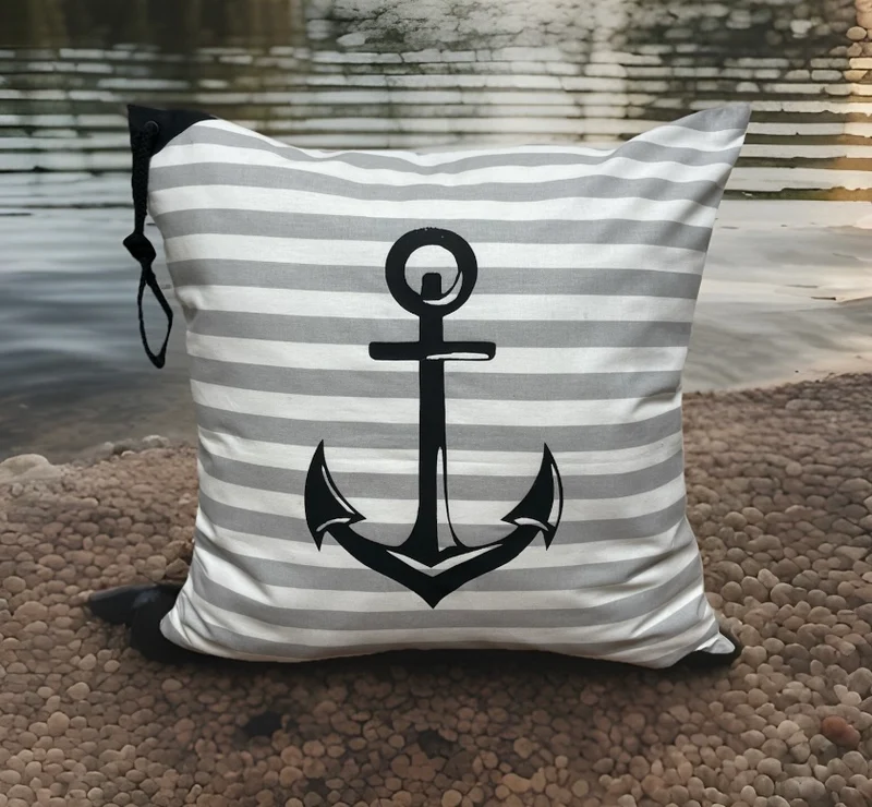 Maritime Kissenhülle, Landhausstil Kissenbezug * Anker * grau/weiß