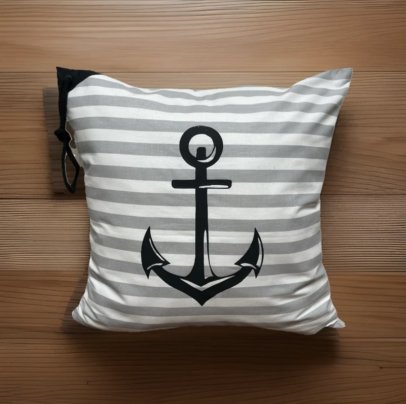 Maritime Kissenhülle, Landhausstil Kissenbezug * Anker * grau/weiß