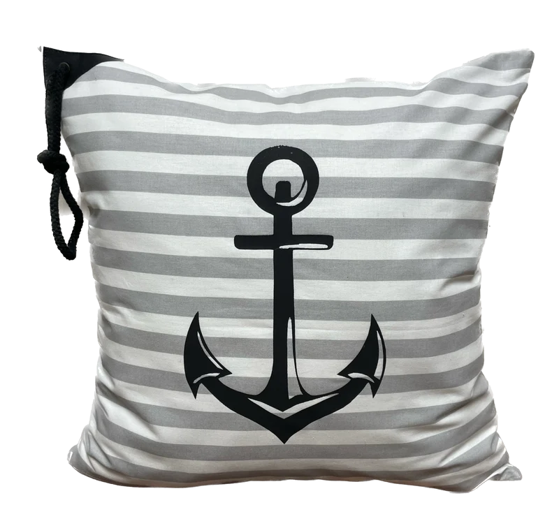 Maritime Kissenhülle, Landhausstil Kissenbezug * Anker * grau/weiß