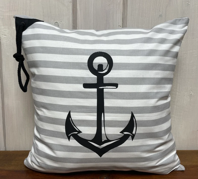 Maritime Kissenhülle, Landhausstil Kissenbezug * Anker * grau/weiß