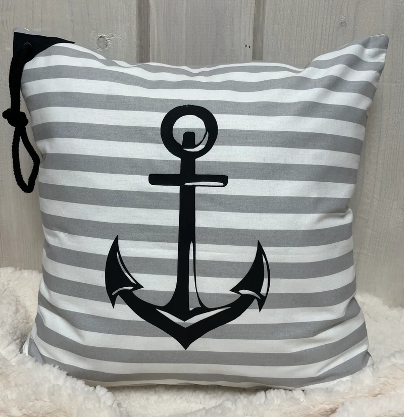 Maritime Kissenhülle, Landhausstil Kissenbezug * Anker * grau/weiß