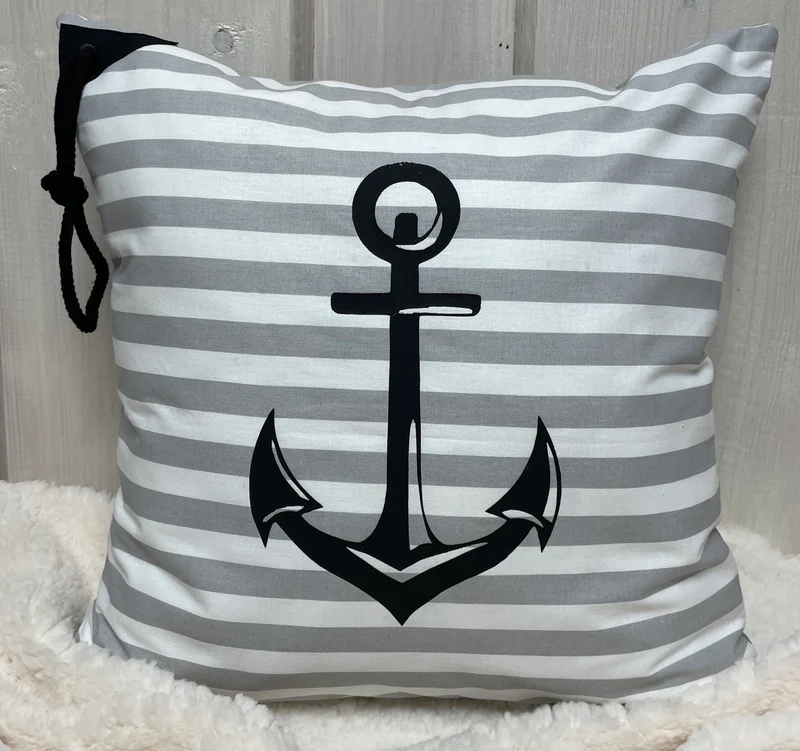 Maritime Kissenhülle, Landhausstil Kissenbezug * Anker * grau/weiß