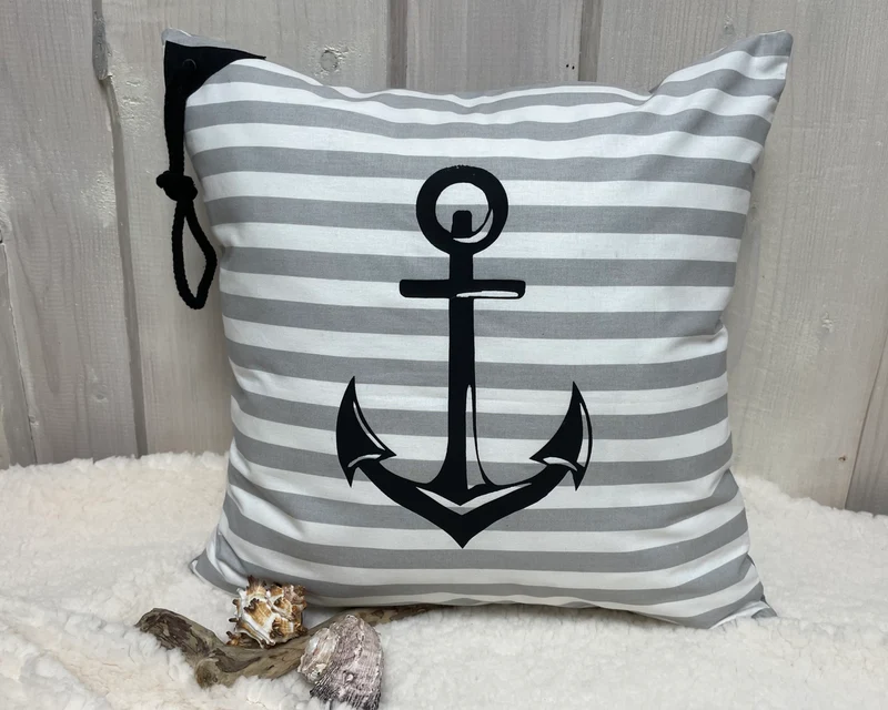 Maritime Kissenhülle, Landhausstil Kissenbezug * Anker * grau/weiß