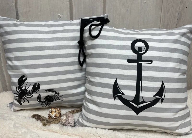 Maritime Kissenhülle, Landhausstil Kissenbezug * Anker * grau/weiß