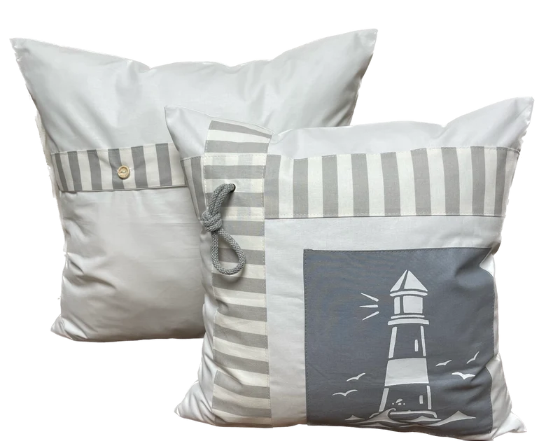Maritime Kissenhülle, Landhausstil Kissenbezug * Leuchtturm * weiß/grau
