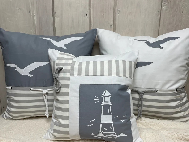 Maritime Kissenhülle, Landhausstil Kissenbezug * Leuchtturm * weiß/grau