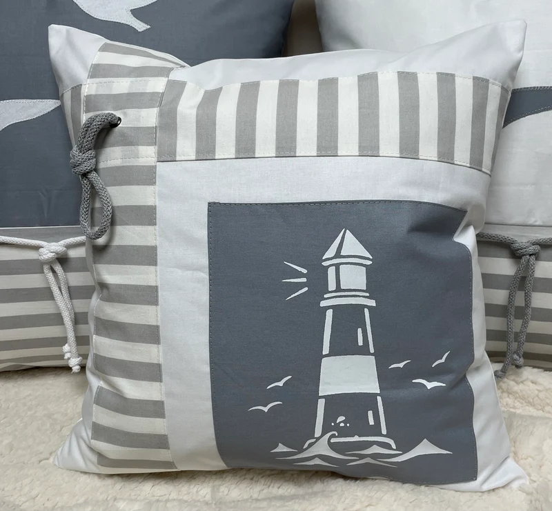 Maritime Kissenhülle, Landhausstil Kissenbezug * Leuchtturm * weiß/grau