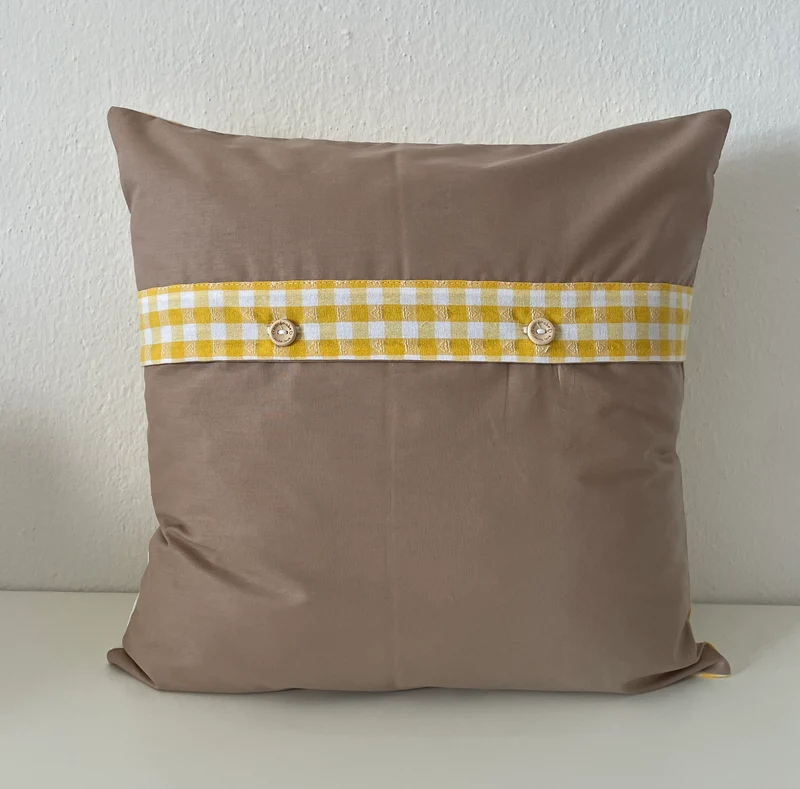 Patchwork Kissenhülle, Landhausstil Kissenbezug, grau/gelb/grün/beige 40x40cm