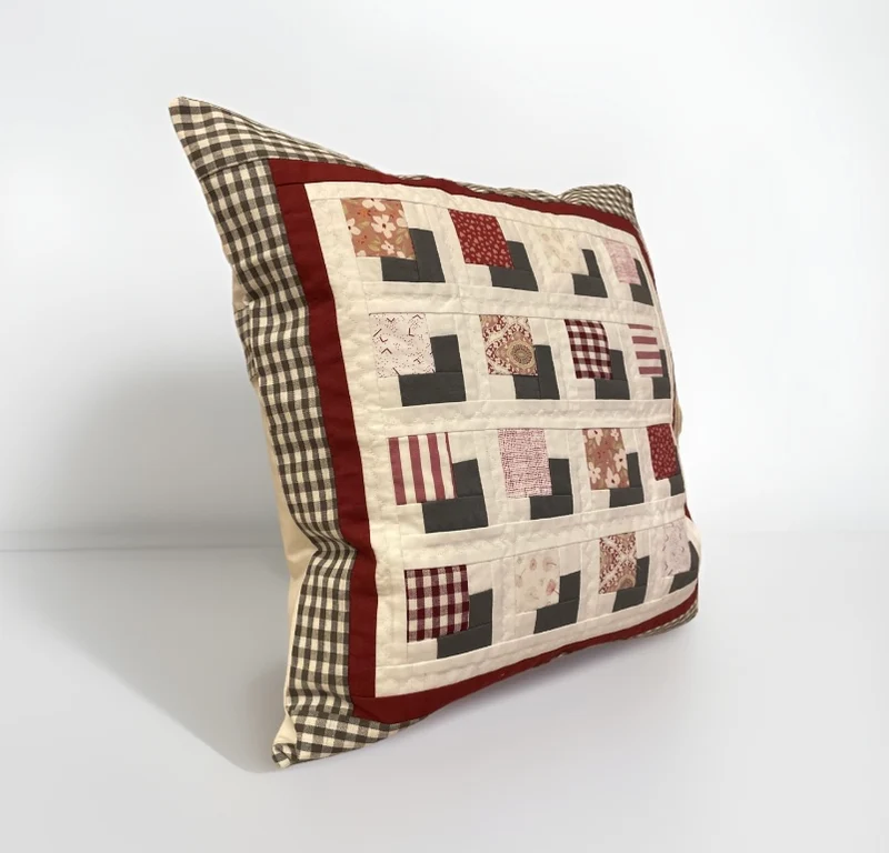 Patchwork Kissenhülle, Landhausstil Kissenbezug, grau/ rot/ weiß 40x40cm