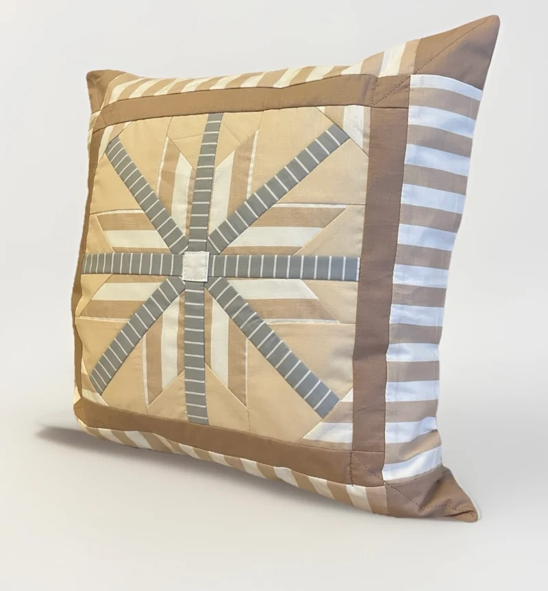Patchwork Kissenhülle, Landhausstil Kissenbezug, beige/weiß/grau 40x40cm