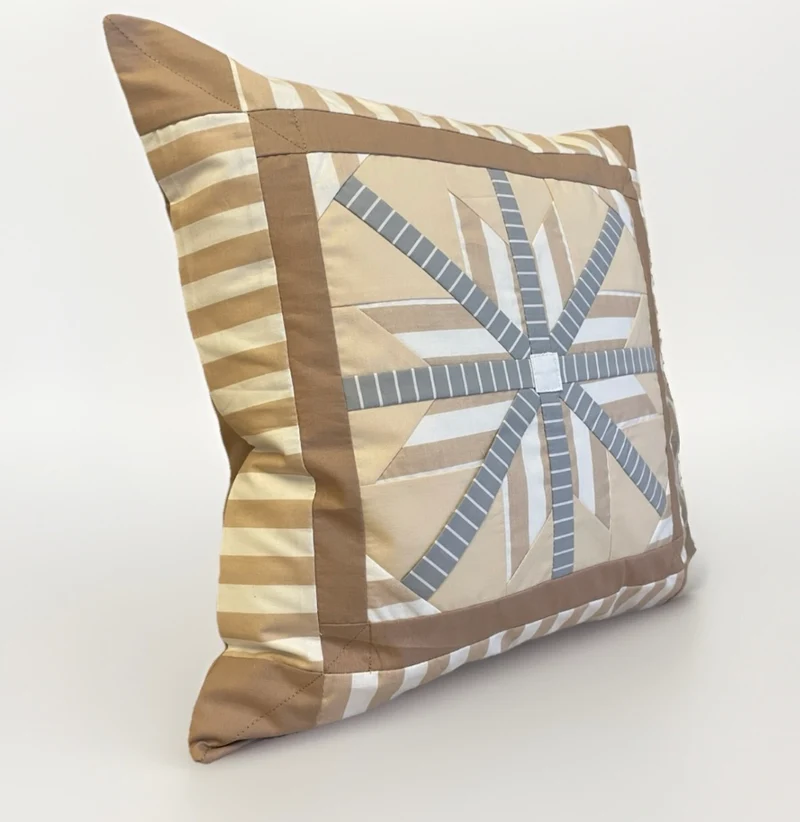 Patchwork Kissenhülle, Landhausstil Kissenbezug, beige/weiß/grau 40x40cm