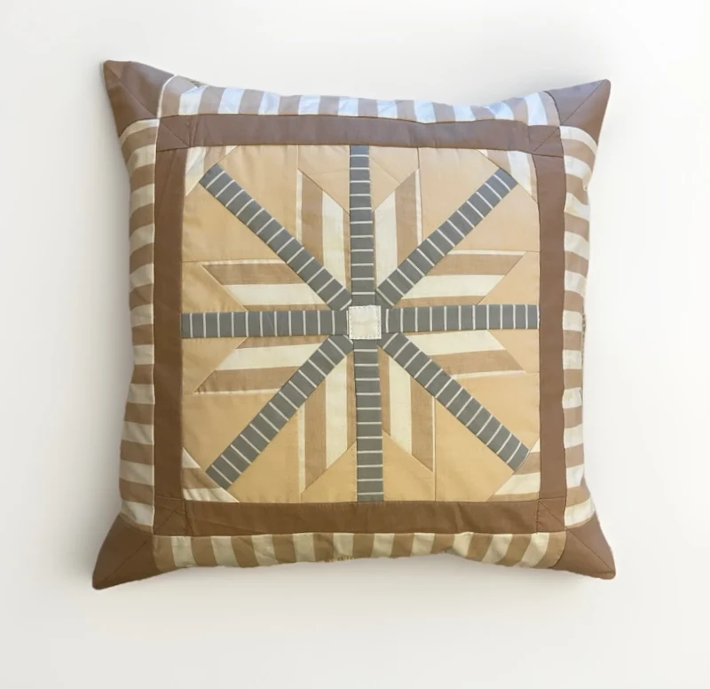Patchwork Kissenhülle, Landhausstil Kissenbezug, beige/weiß/grau 40x40cm
