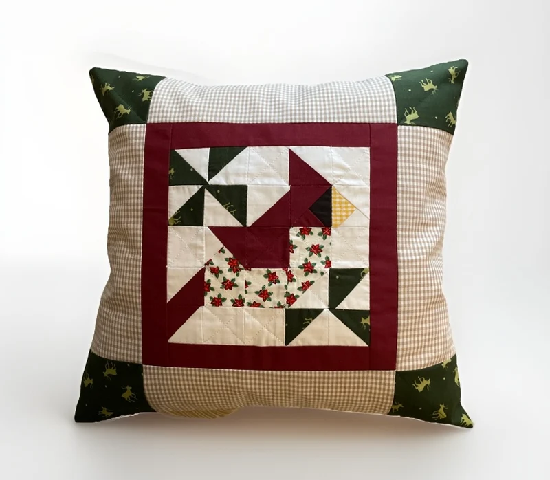 Patchwork Kissenhülle, Landhausstil Kissenbezug,Vogel, beige/rot/grün/braun