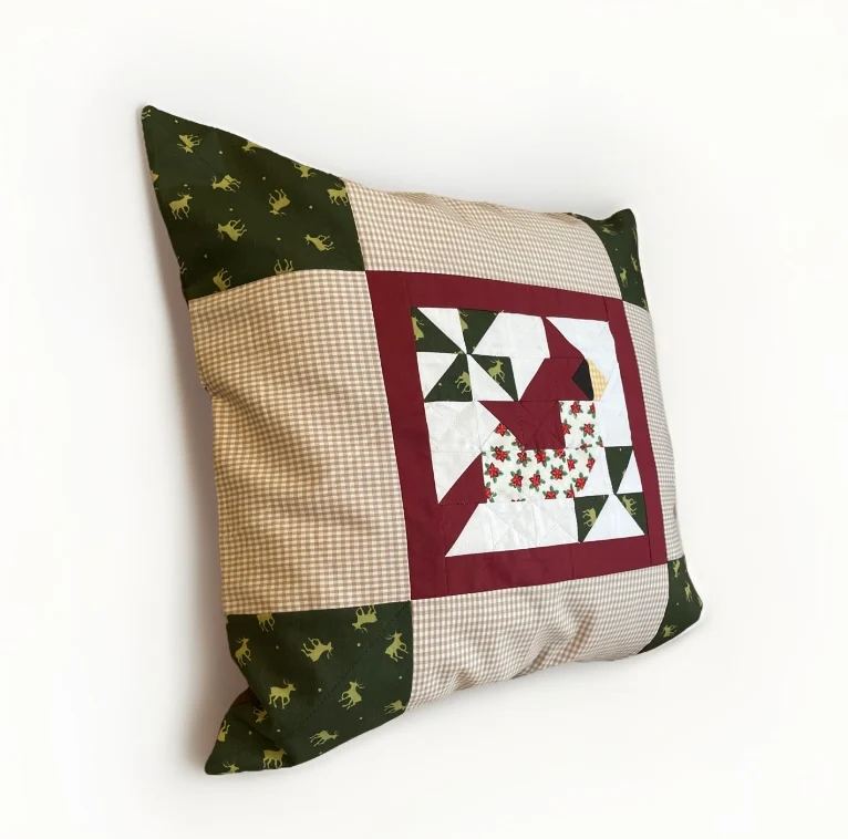 Patchwork Kissenhülle, Landhausstil Kissenbezug,Vogel, beige/rot/grün/braun