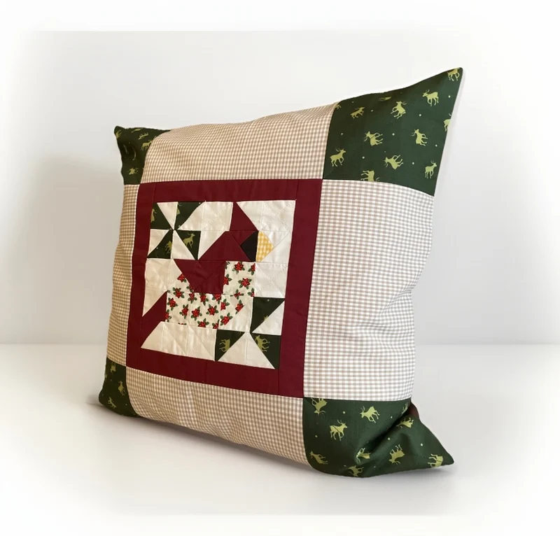 Patchwork Kissenhülle, Landhausstil Kissenbezug,Vogel, beige/rot/grün/braun