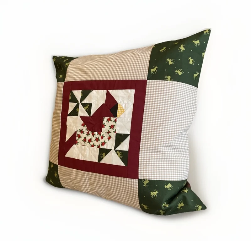 Patchwork Kissenhülle, Landhausstil Kissenbezug,Vogel, beige/rot/grün/braun