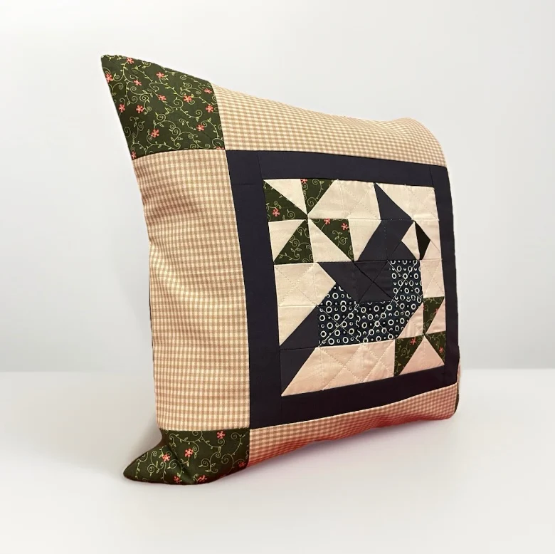 Patchwork Kissenhülle, Landhausstil Kissenbezug,Vogel, beige/blau/grün/braun