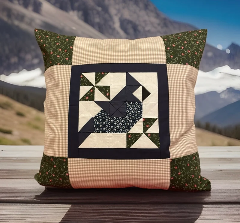 Patchwork Kissenhülle, Landhausstil Kissenbezug,Vogel, beige/blau/grün/braun