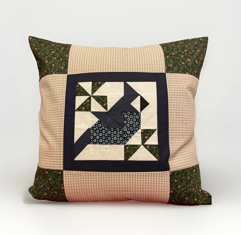 Patchwork Kissenhülle, Landhausstil Kissenbezug,Vogel, beige/blau/grün/braun
